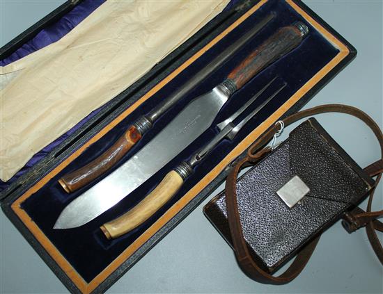 Camera, cased carving set & crumb tray
